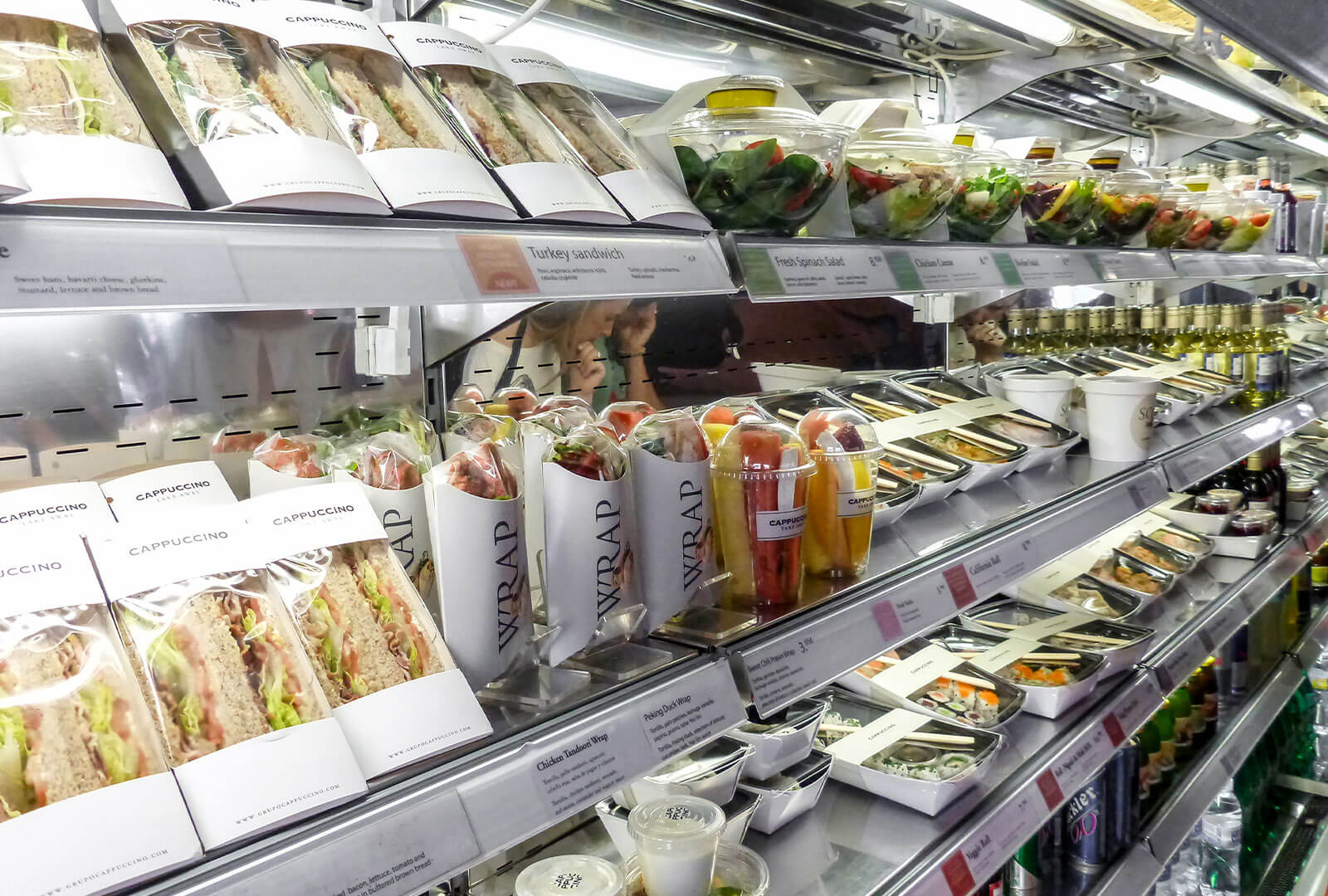 A shelf of pre-prepared, healthy meals