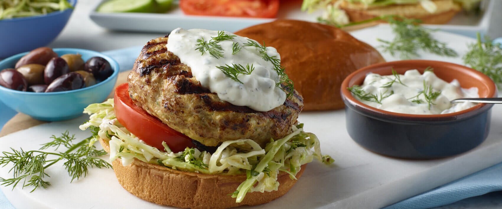 Dill Feta Turkey Burgers with Dill Cabbage Salad - Hormel Foods