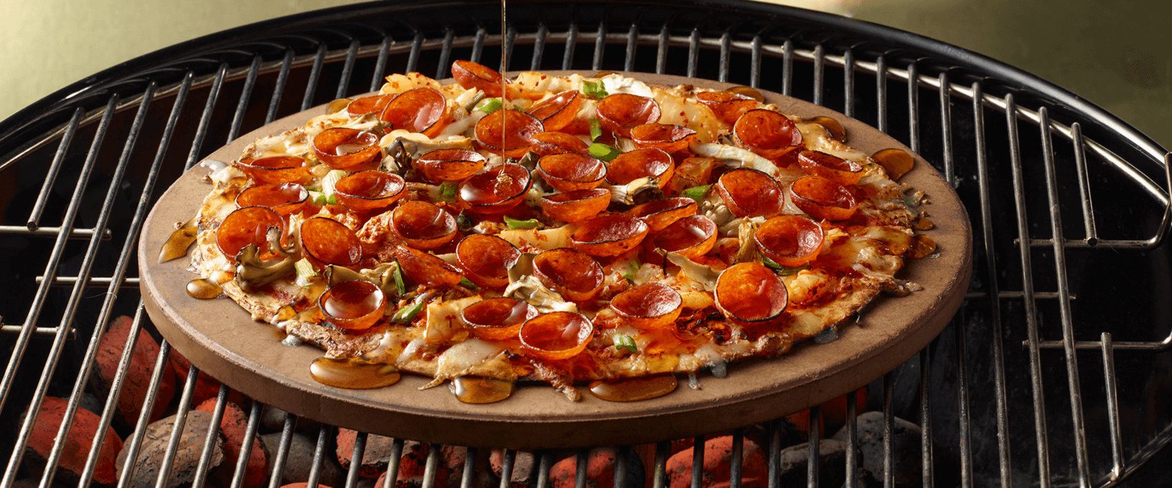 Grilled Cauliflower Crust Pizza with Pepperoni, Hot Honey and Kimchi - Hormel Foods