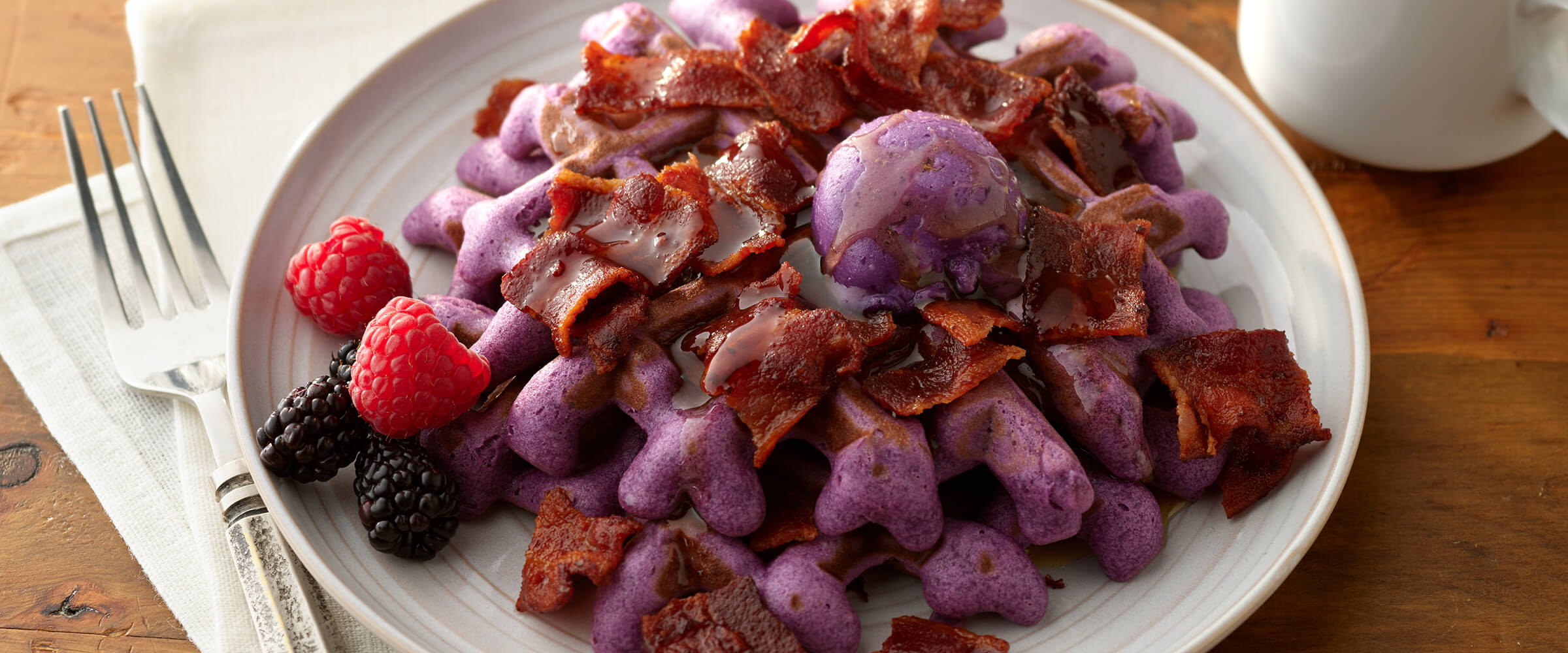 Ube Waffles and Bacon
