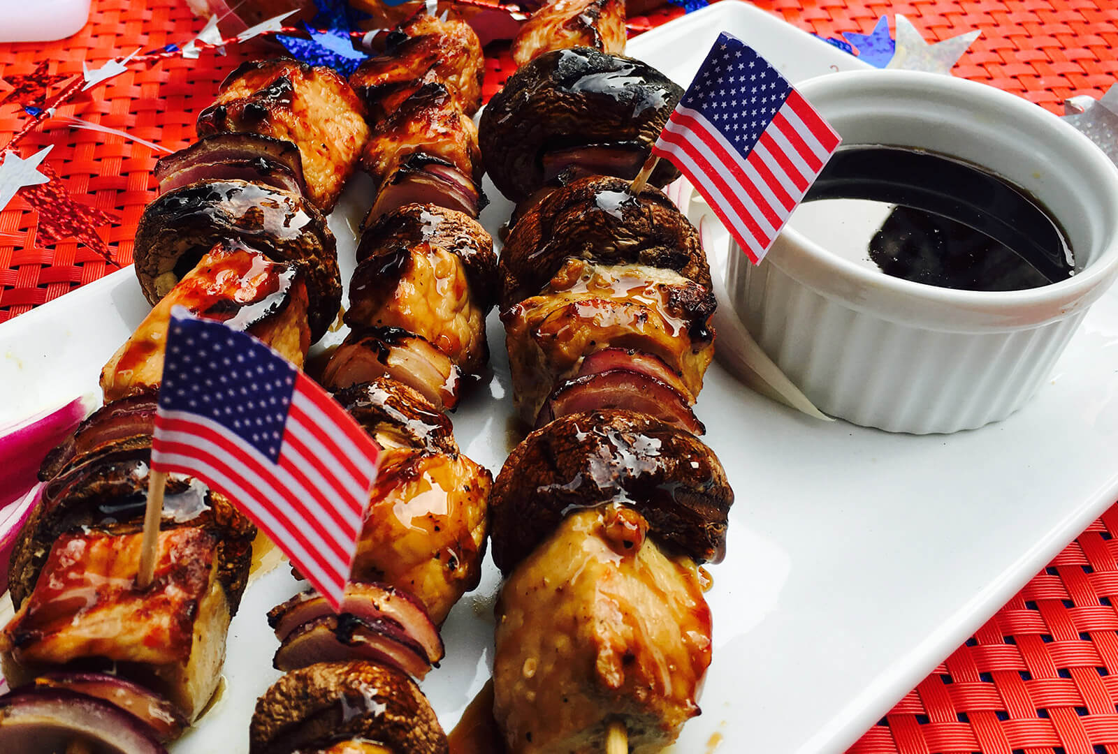 Chef Duran’s Balsamic Glazed Pork Kebabs with Mini-Portabella Mushroom