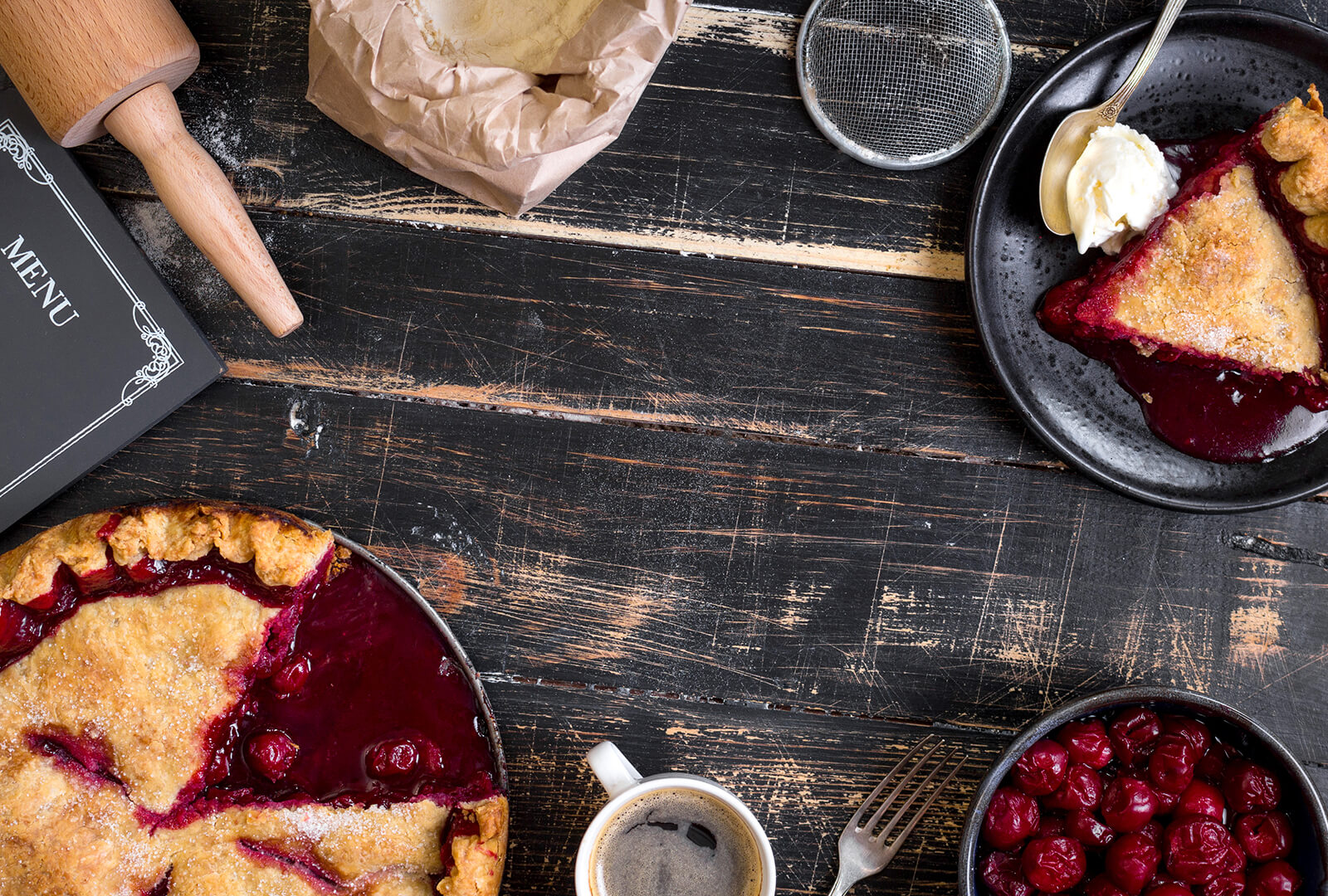 Table with pie and coffee