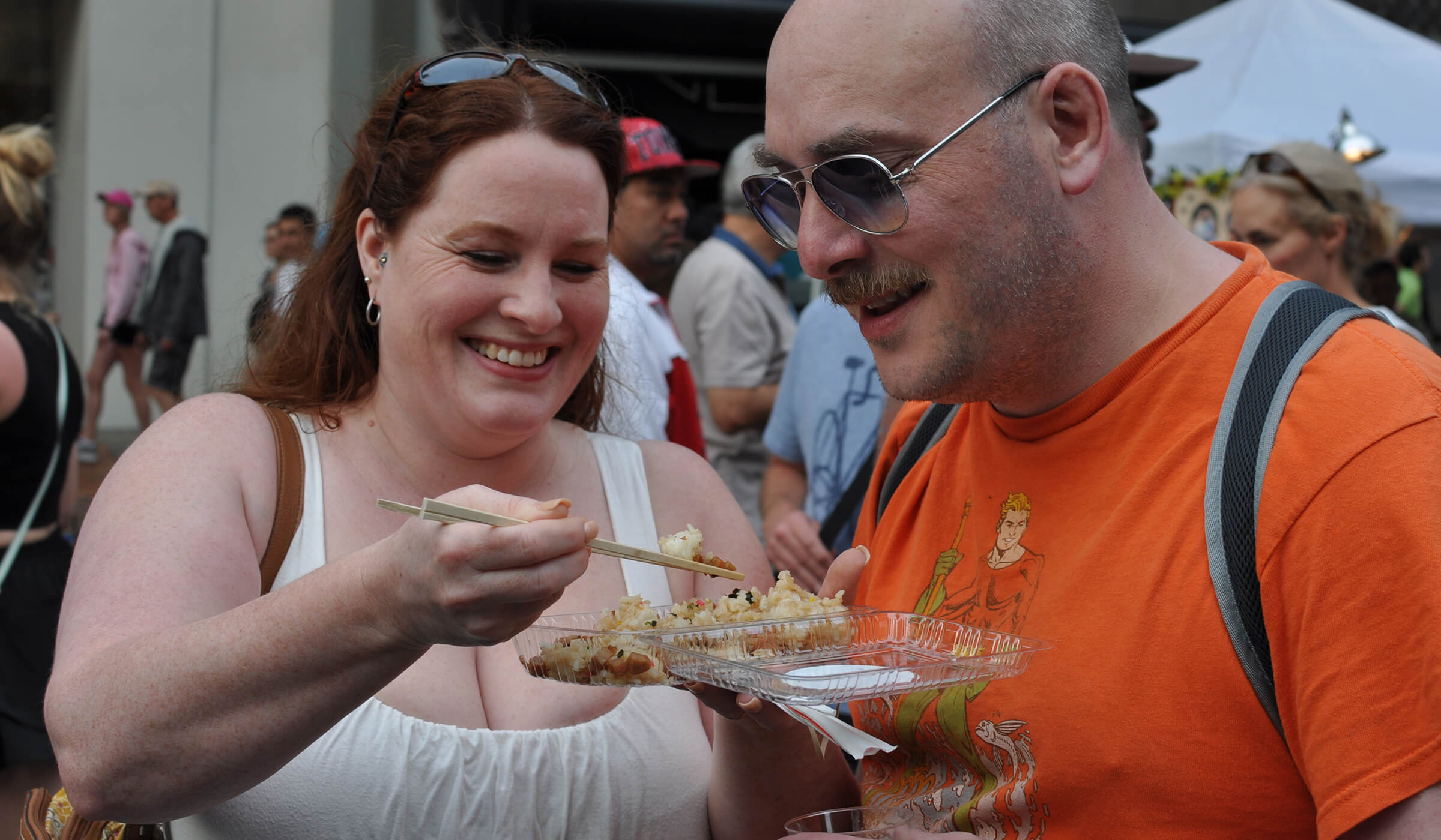 Guests trying SPAM® Musubi at SPAM JAM® Festival