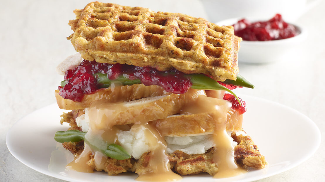 Waffled Stuffing Turkey Sandwich