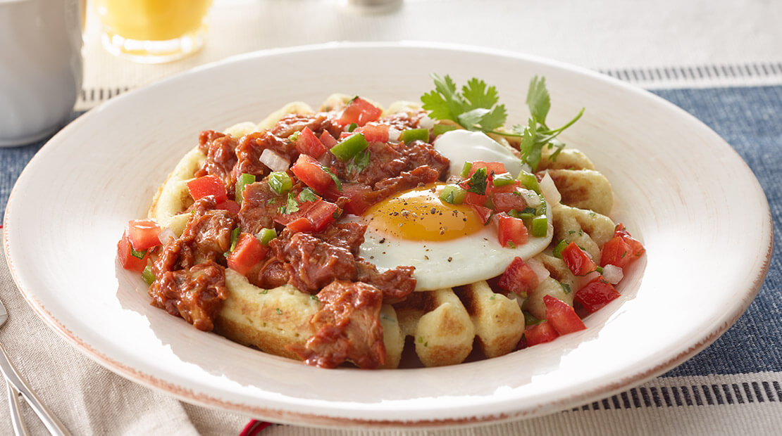 Barbeque Pork Rancheros Waffles