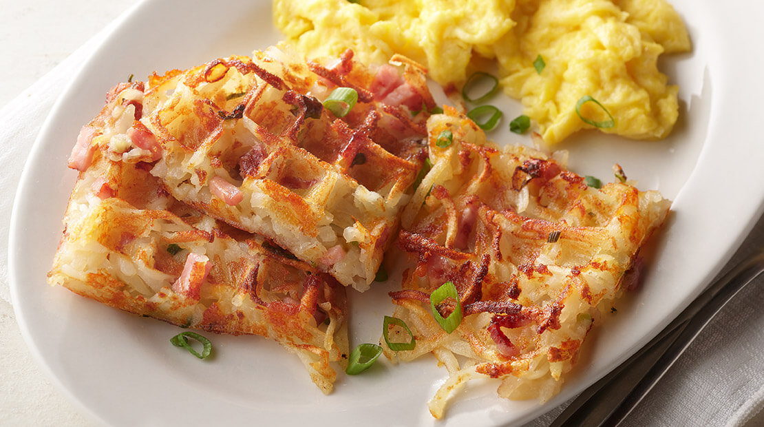 Ham and Cheese Waffled Hash Browns