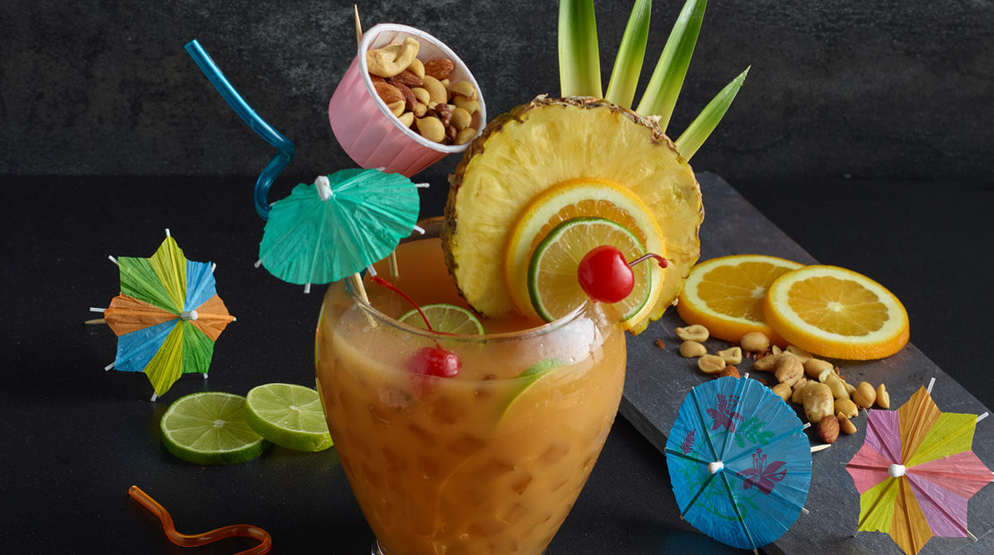 Peanut and Fruit cocktail served with garnish