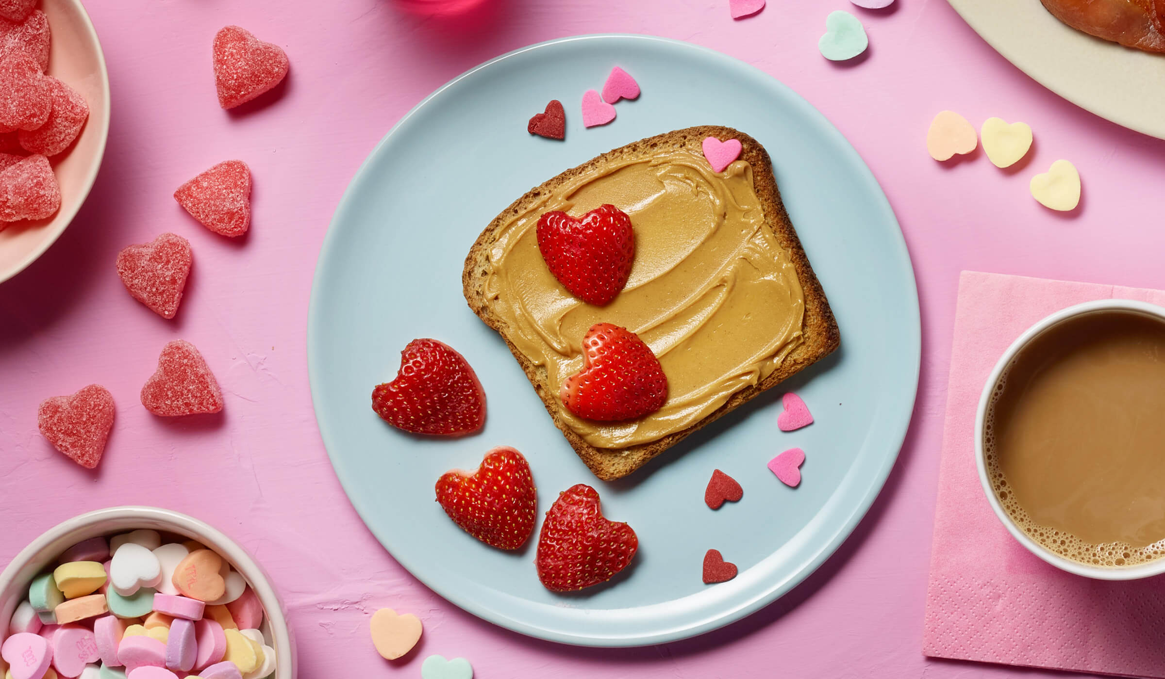 Peanut Butter Toast and Strawberry Hearts
