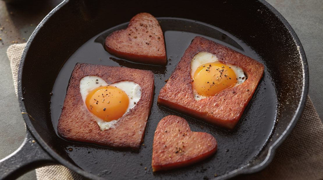 SPAM and Eggs in a cast iron pan