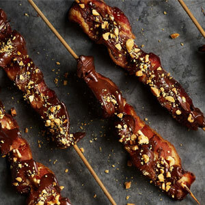 Bacon covered in chocolate and peanuts