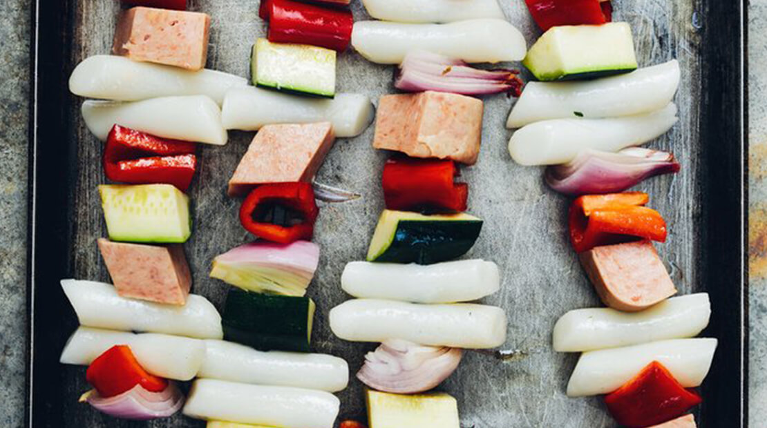 Glazed Korean Rice Cake Skewers with Spam