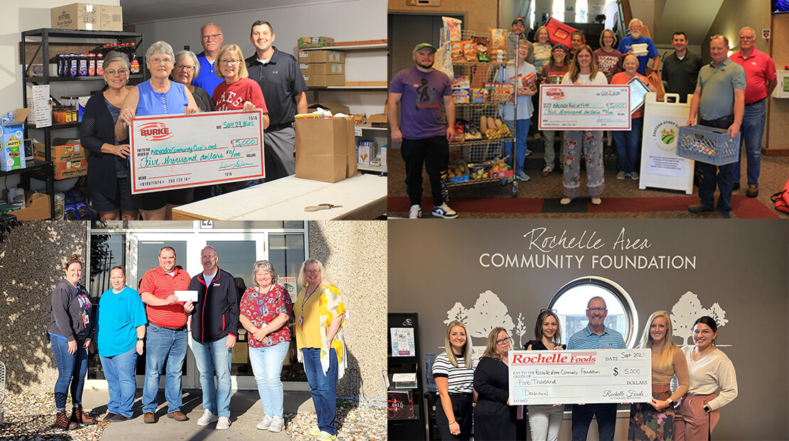 Donations (clockwise) at Burke, Rochelle Foods and the Montevideo plants.