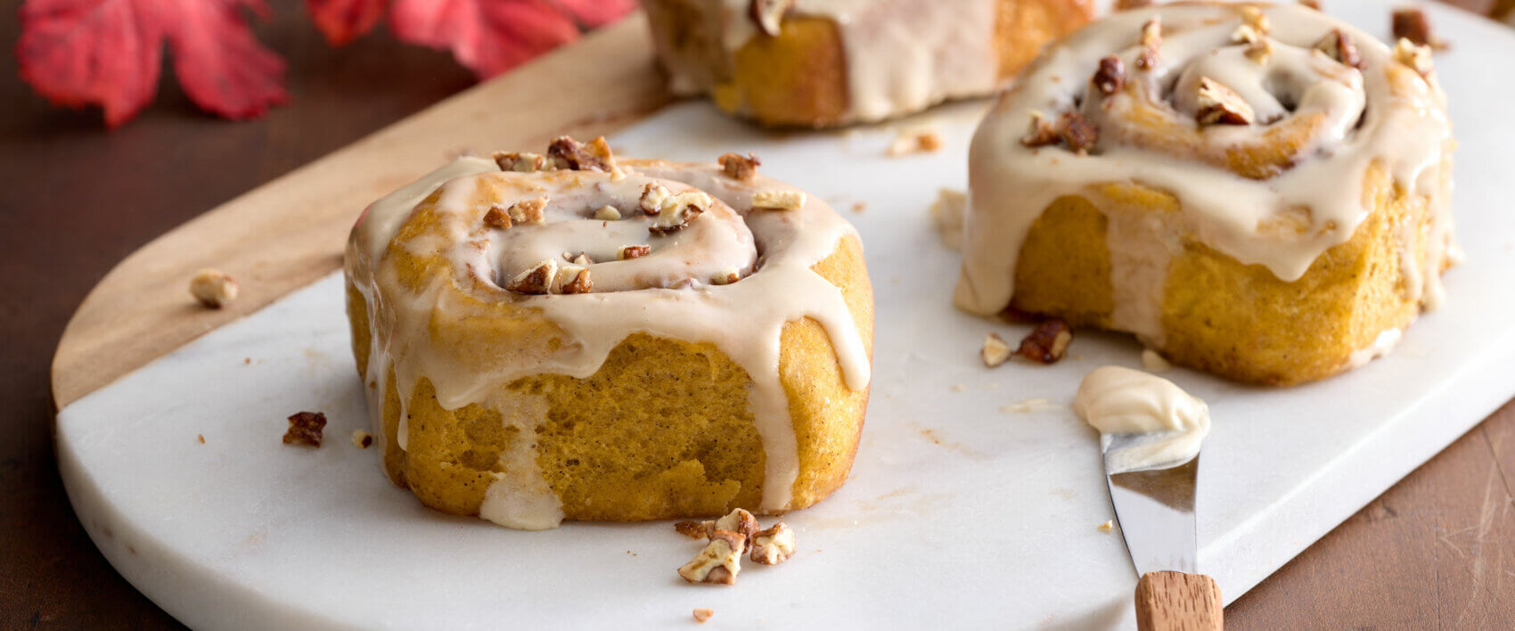 Pumpkin Cinnamon Rolls with Butter Cinnamon Pecans - Hormel Foods