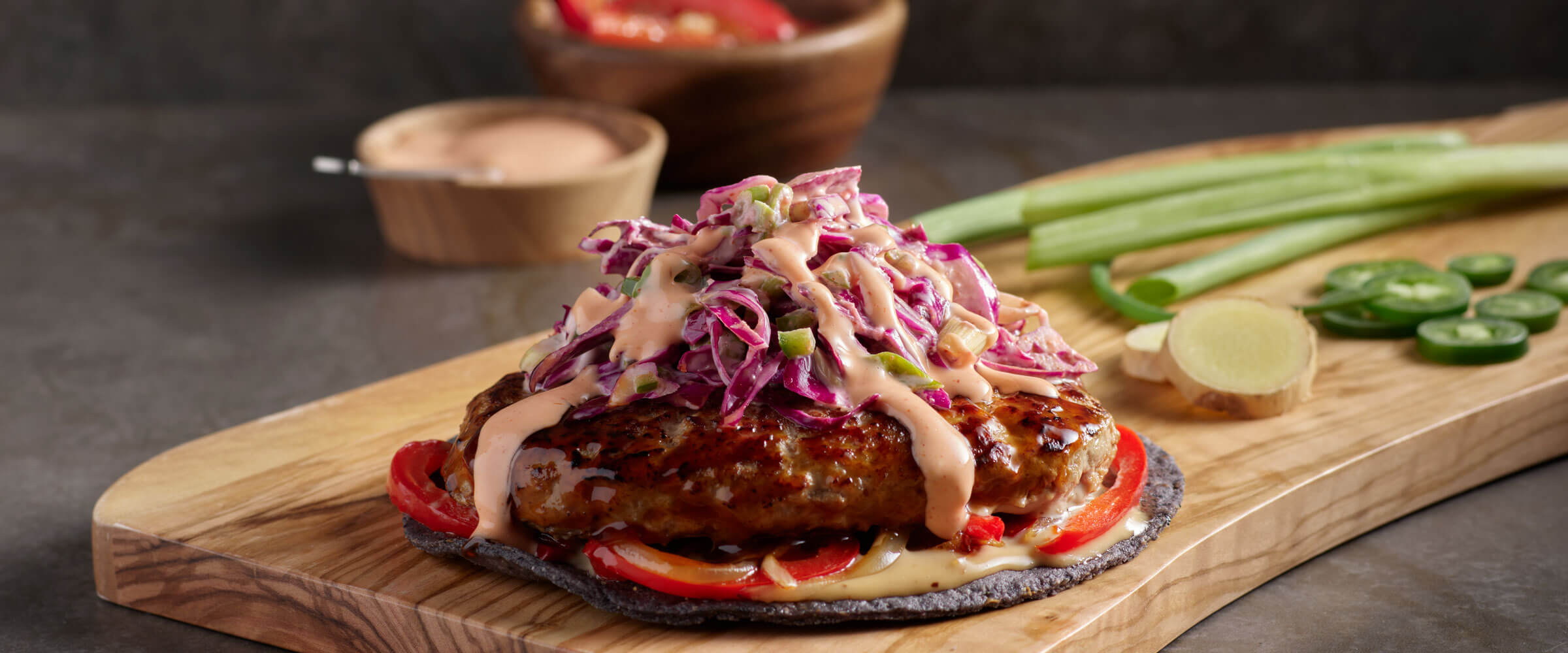 Sesame Smashed Turkey Burger Tostadas with Asian Slaw