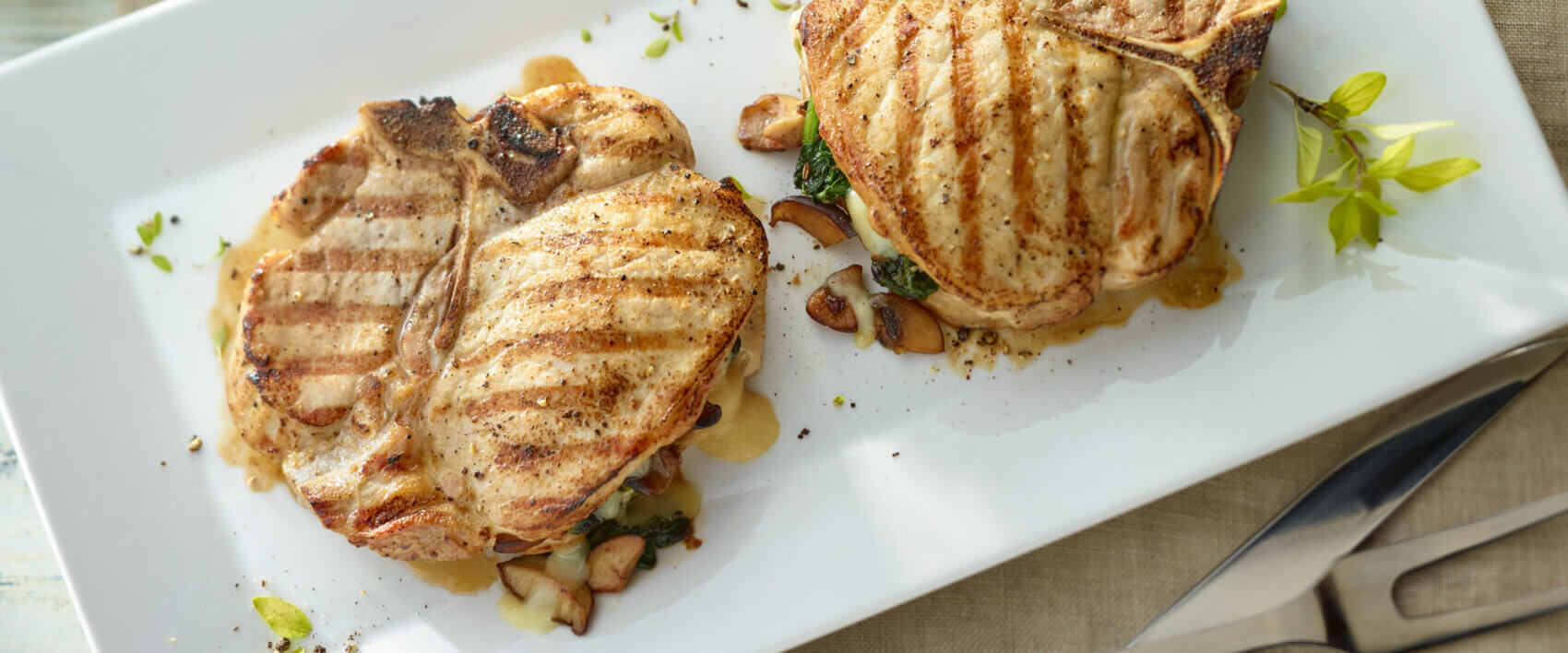 Roasted Mushroom and Fontina Stuffed Loin Chops - Hormel Foods