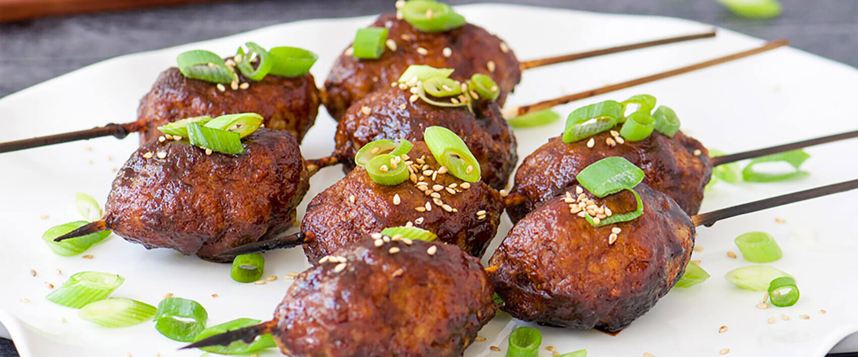 Tsukune (Japanese Turkey Meatballs) with Quick-Pickled Cucumbers - Hormel Foods