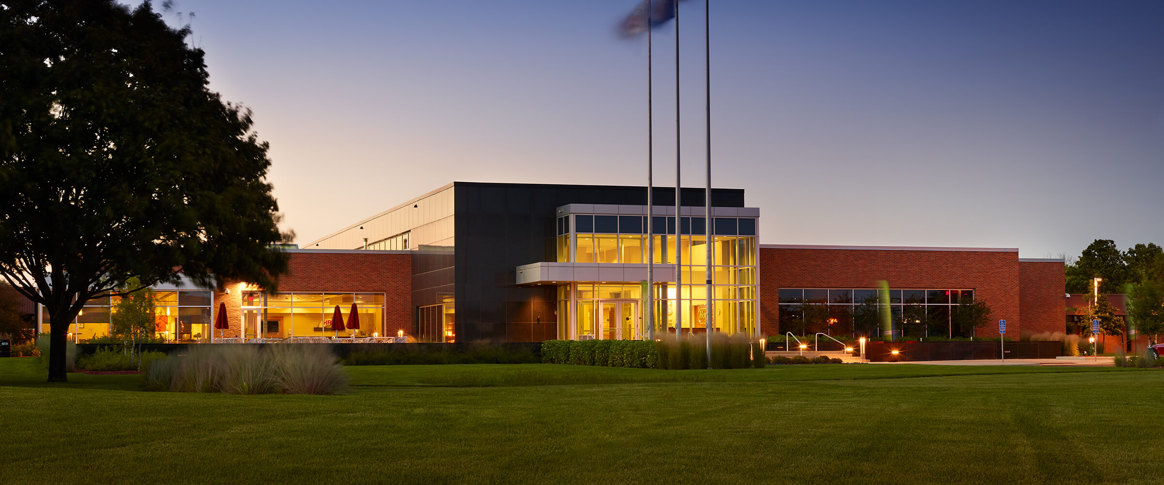 Hormel Foods World Headquarters exterior at dusk