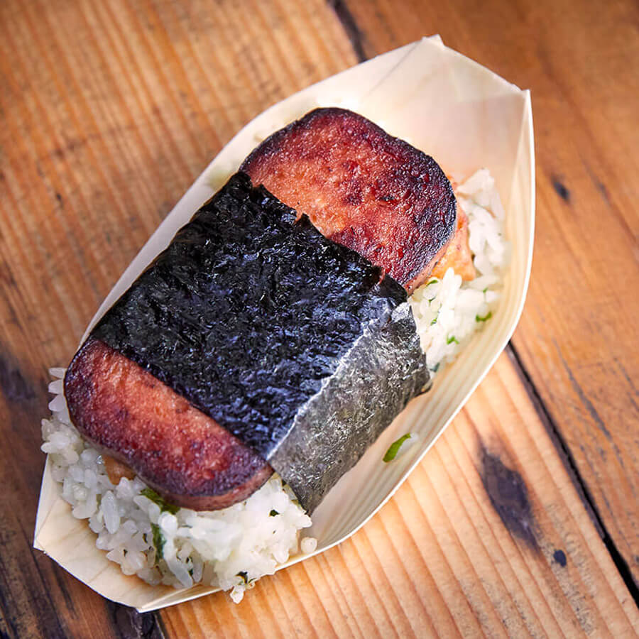 musubi on a wooden table