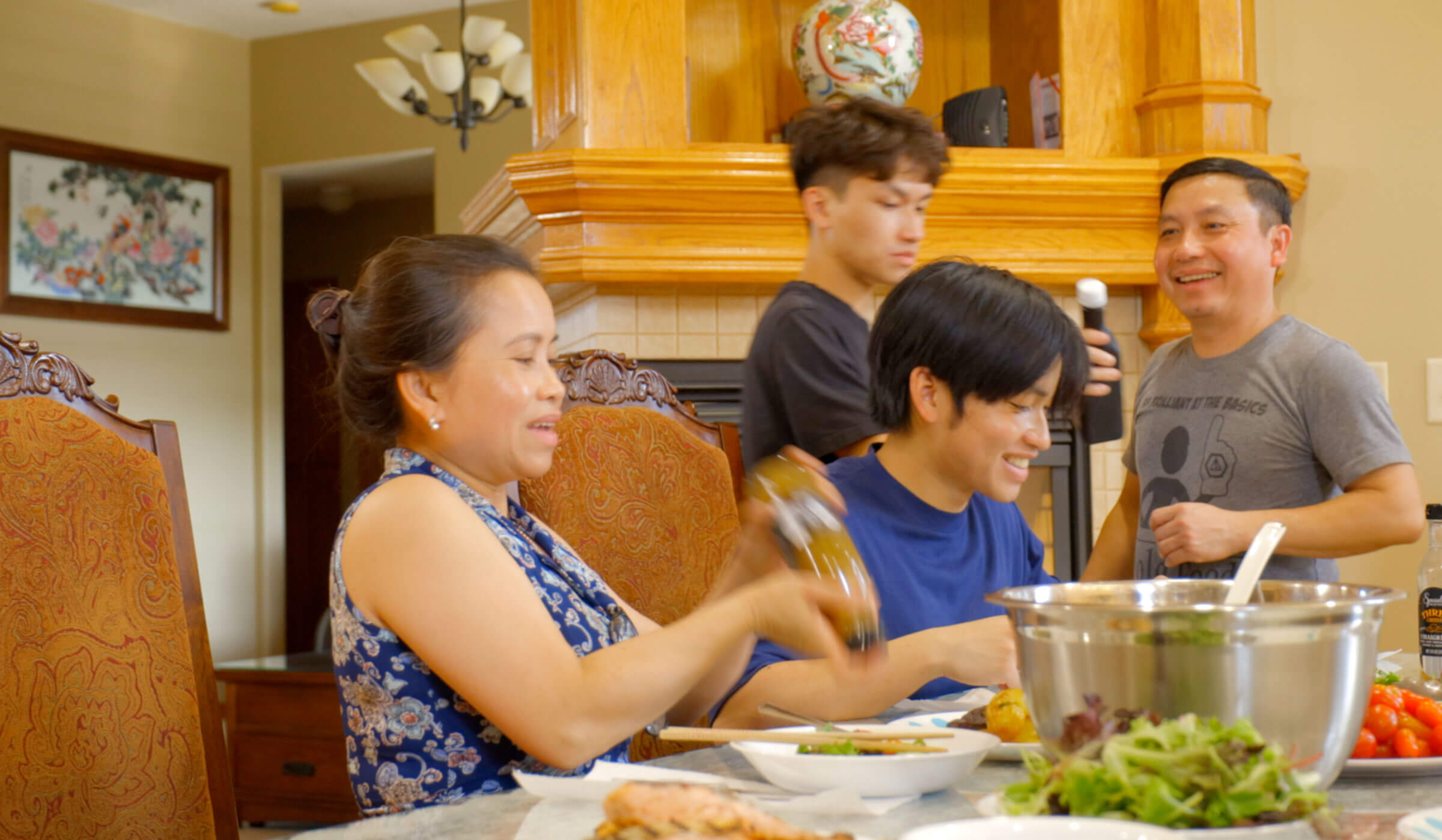 The Dang family preparing dinner together