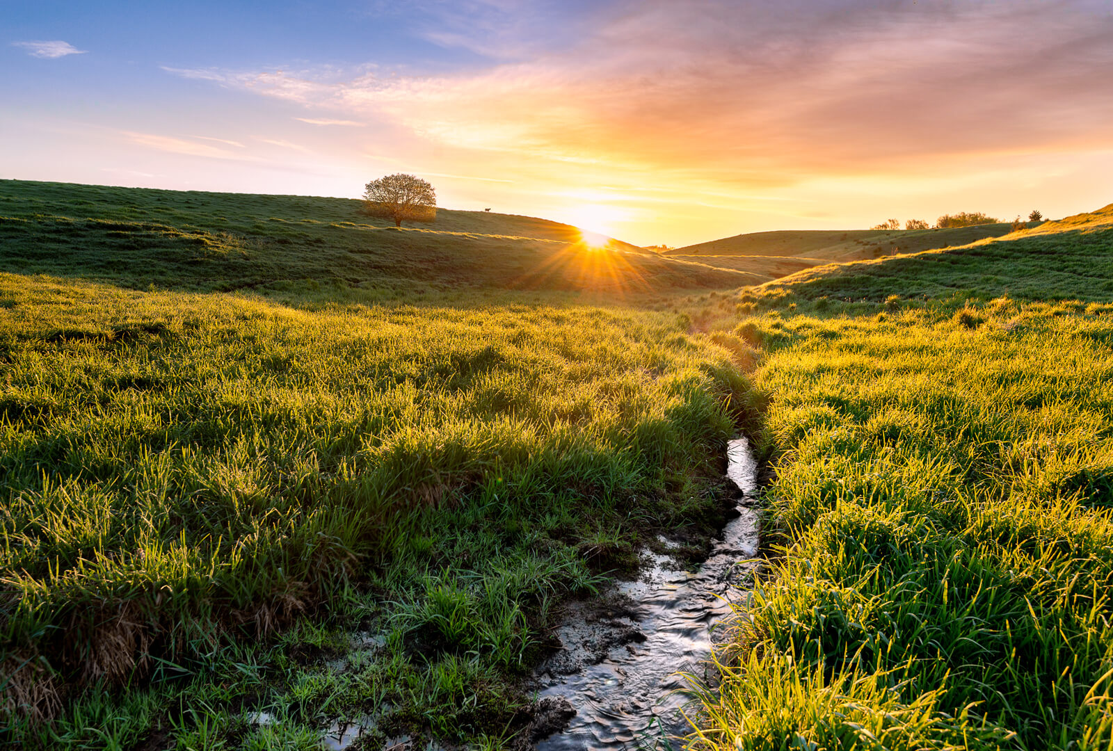 Sunrise shining in a valley in Minnesota