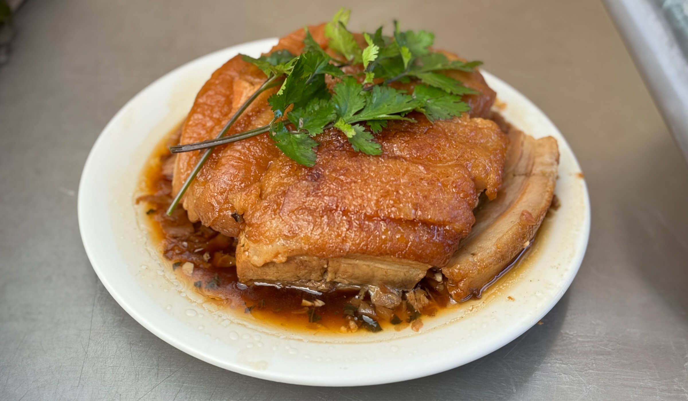 mei cai kou rou (梅菜扣肉), tender pork belly with preserved mustard greens
