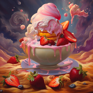 An AI generated image of a delicious, fanciful ice cream dish