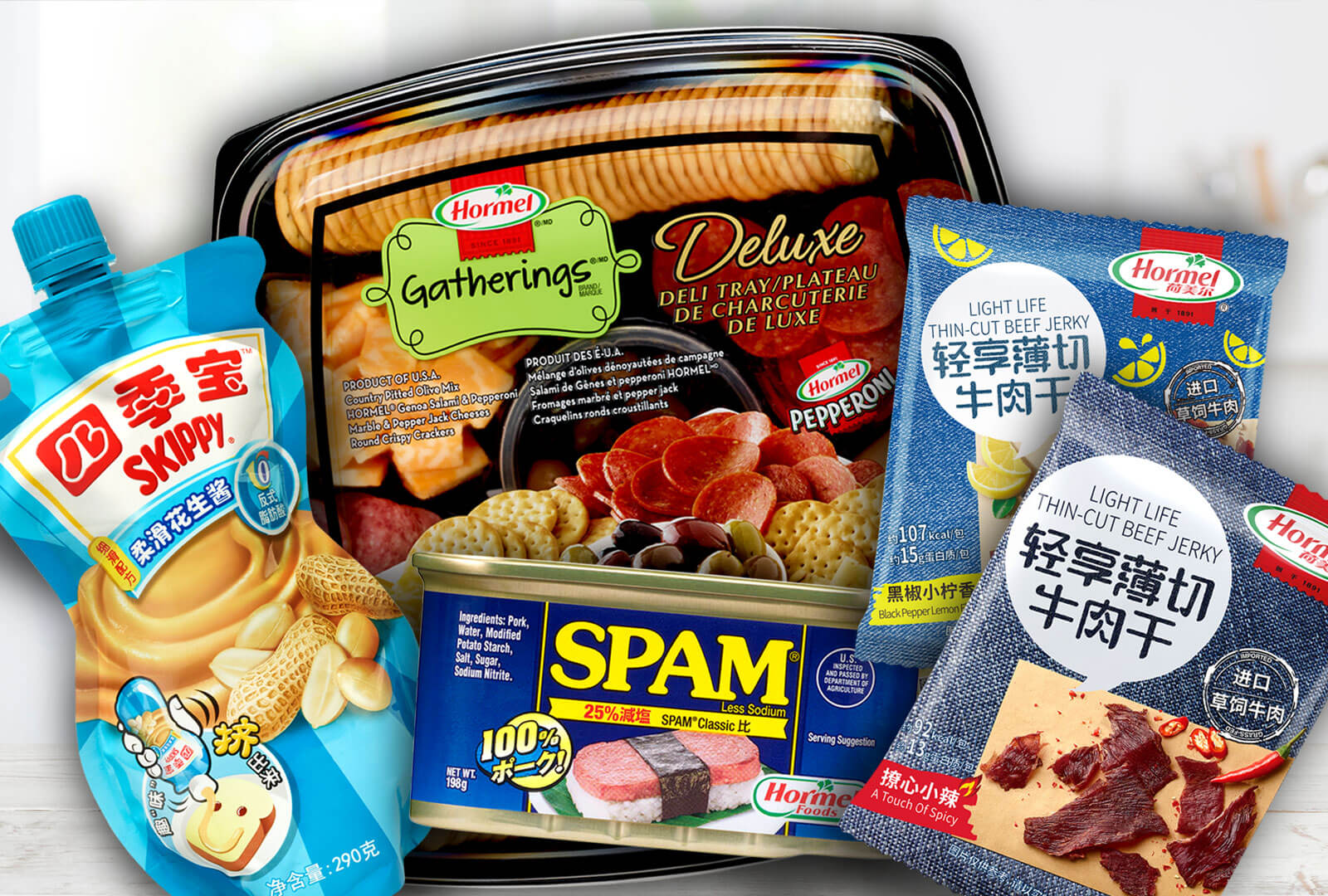 A number of Hormel products from Asia grouped together in a kitchen