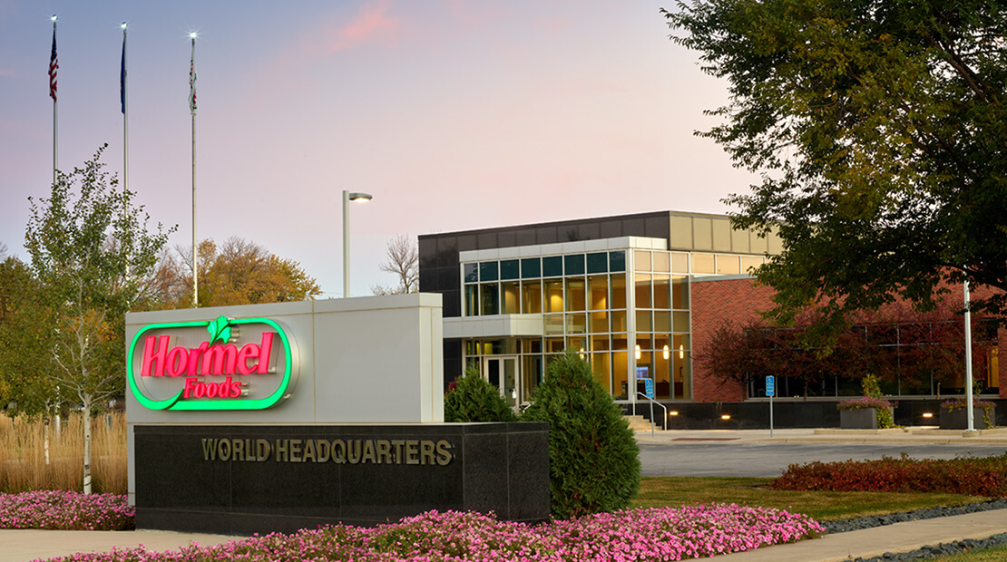 Hormel Foods headquarters with building and sign