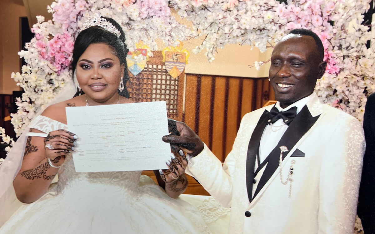 Ibrahim Kodi and his wife on their wedding day