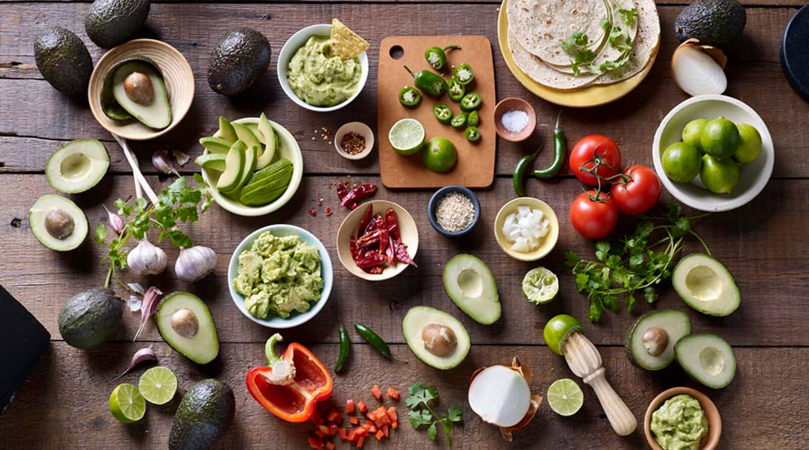 aerial shot of guacamole ingredients
