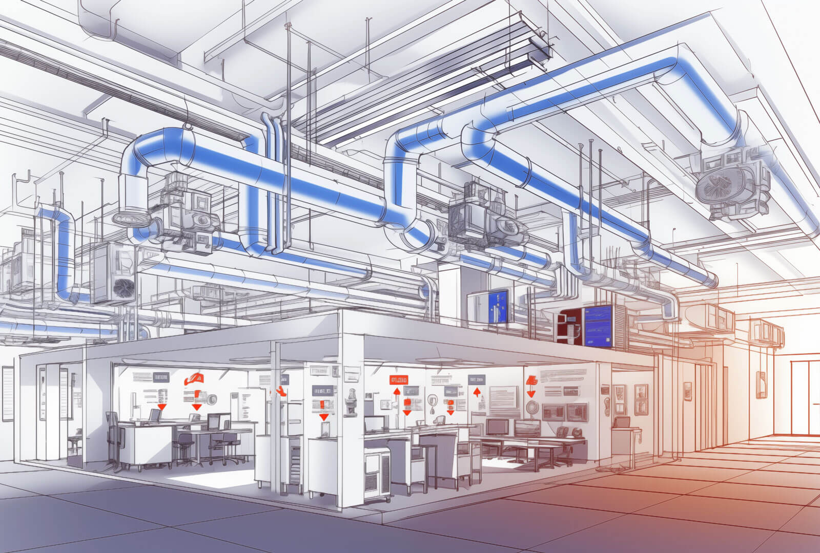 An AI generated image of a technical drawing of a near-future cooling system