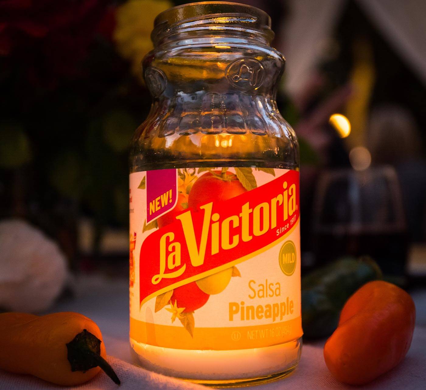 la victoria pineapple salsa bottle glowing
