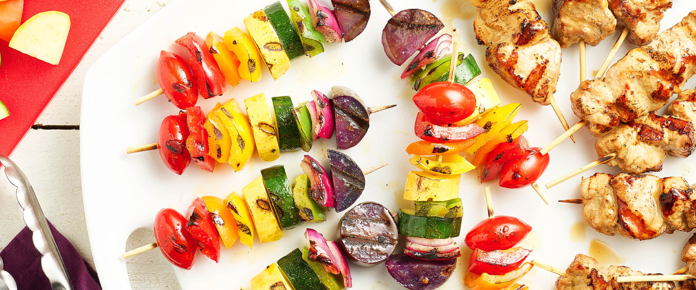 Rainbow Veggie & Grilled Peppercorn Pork Kabobs