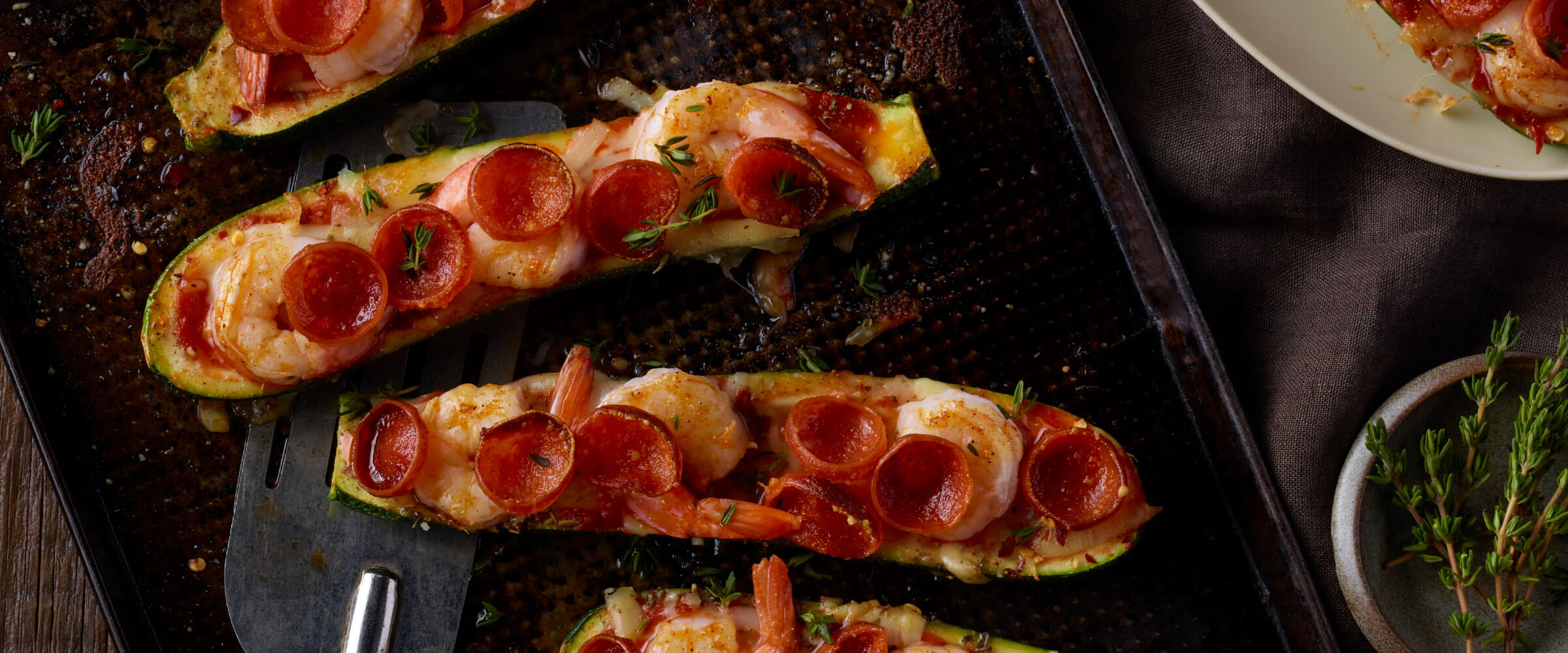 Cup N’ Crisp and Shrimp Zucchini Pizza Boats