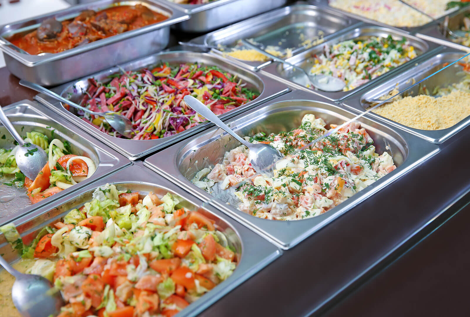 Healthy looking food choices in trays for lunch service