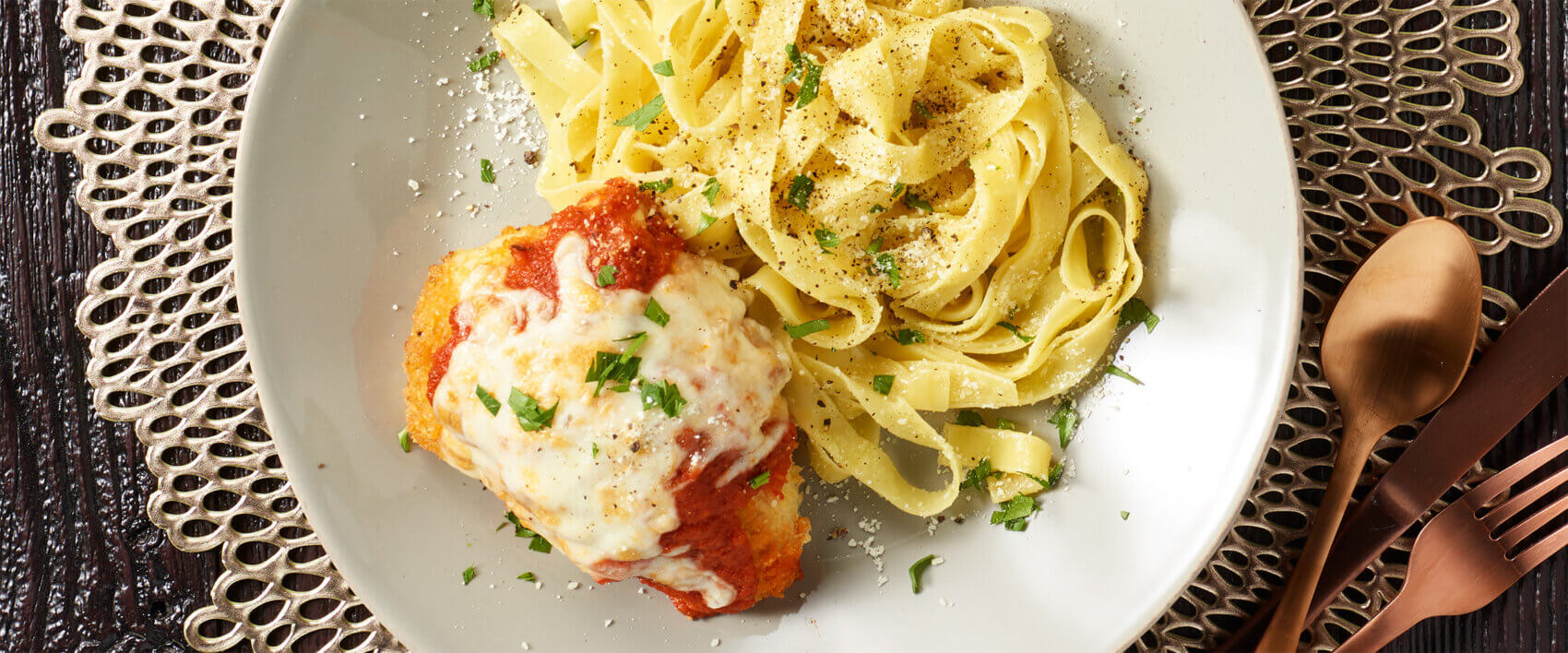 Stuffed Parmesan Chicken with Buttered Herb Parmesan Pasta - Hormel Foods