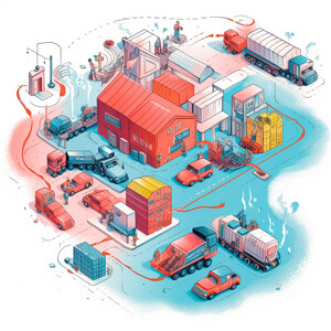 An AI generated illustration depicting the supply chain in an abstract way