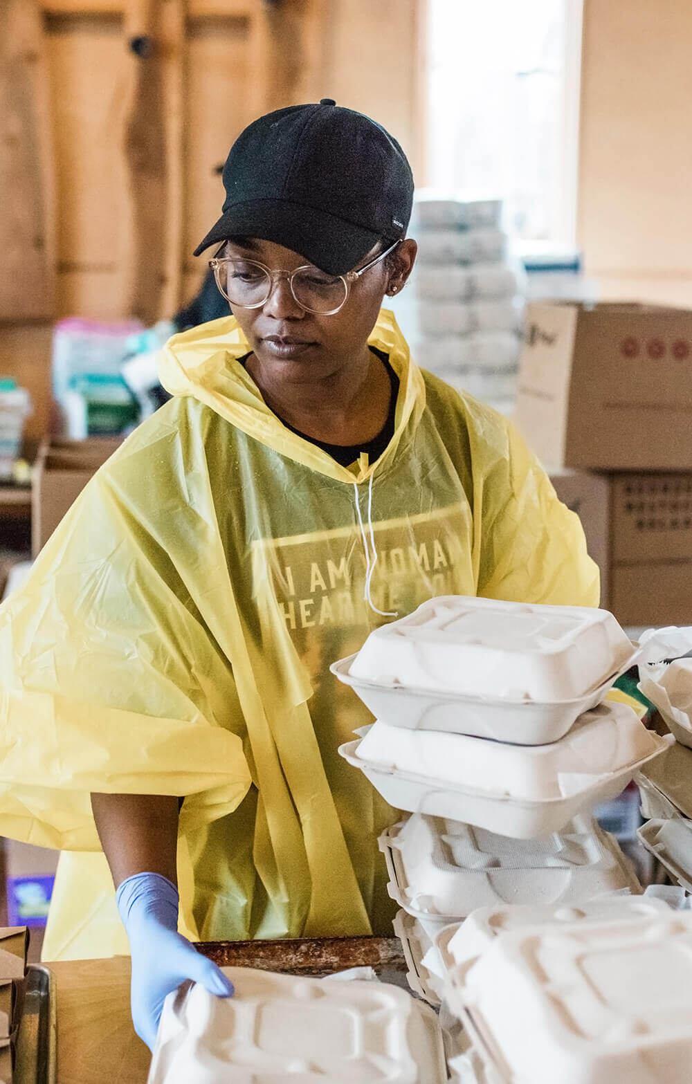 volunteer working to provide food